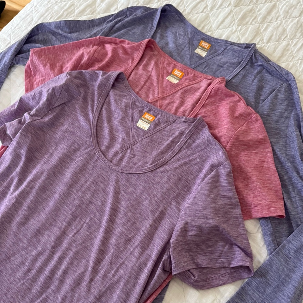 ✨ Like-New Lucy lucytech Women's Scoop Neck Tops Trio 🧘‍♀️ Size Small